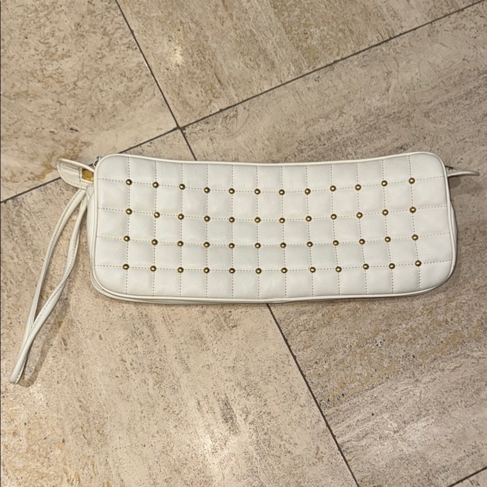 Franchi White Quilted Handbag with Gold Zipper